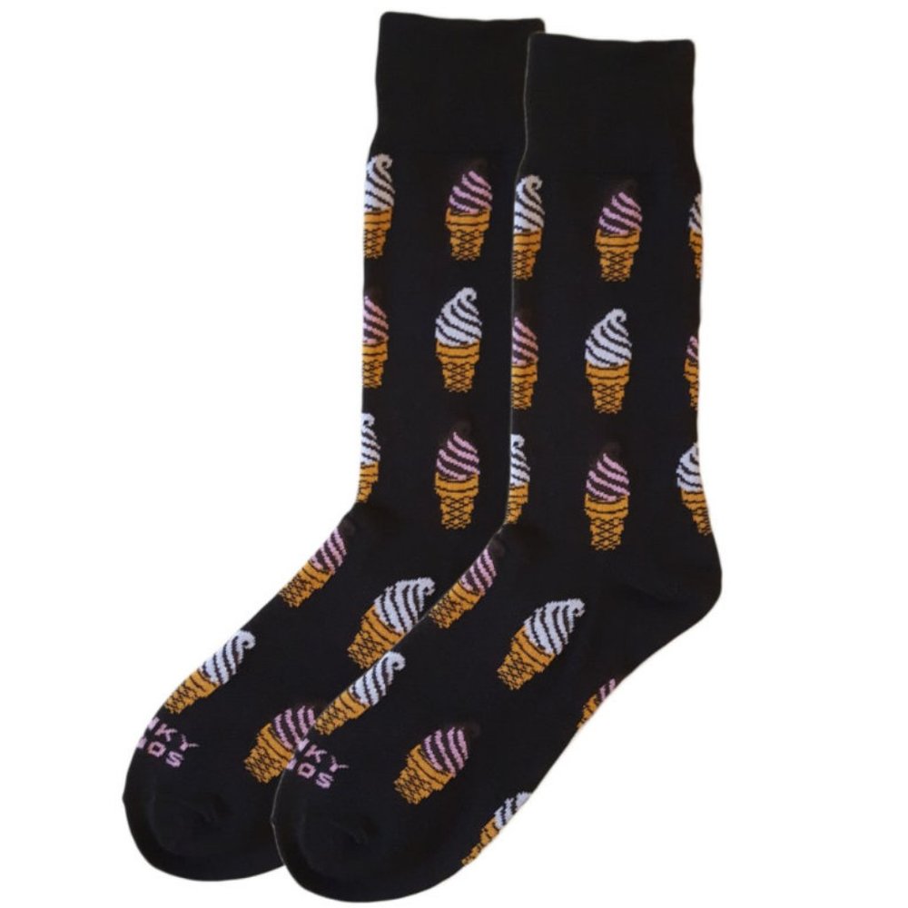 🍦Funky Socks Black Ice Cream Cone Swirl Mens Crew